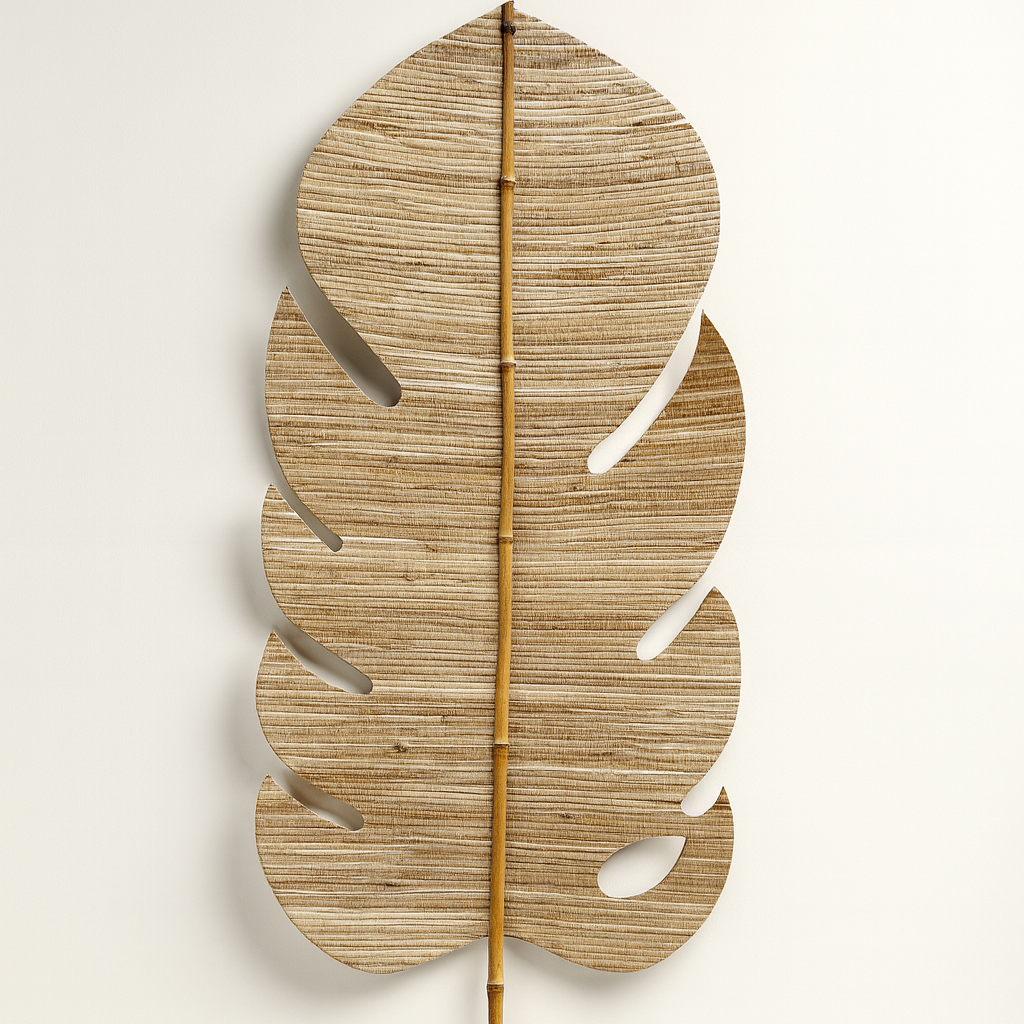 Decorative wall art with leaf design on a plain background